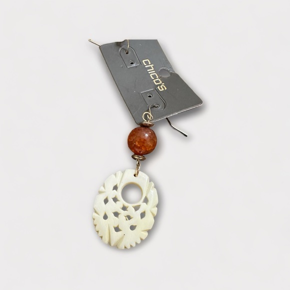 Chico’s Dangle Pierced Earrings Amber & Faux Pierced Ivory Pendant - Picture 4 of 4